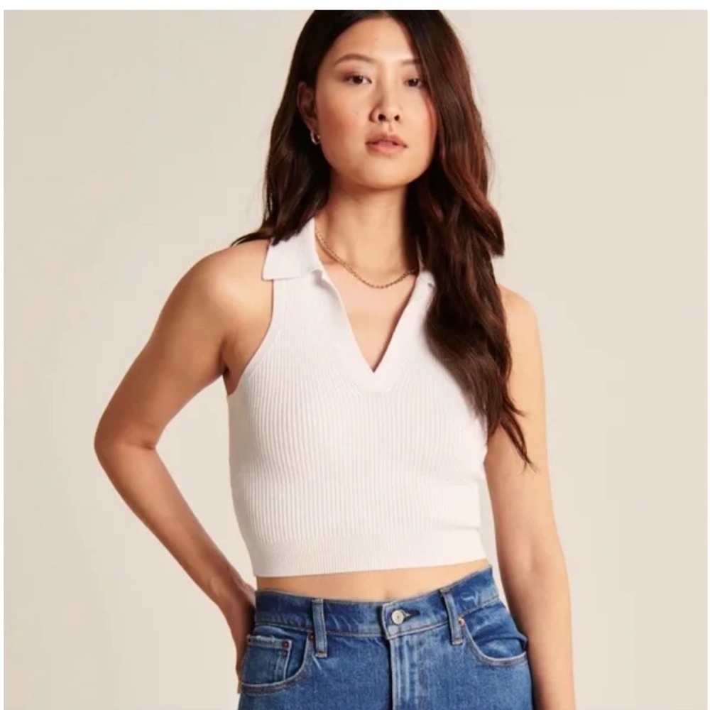 White Sleeveless Collared Top